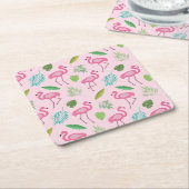 熱帯性フラミンゴ離れパターン スクエアペーパーコースター (アングル)