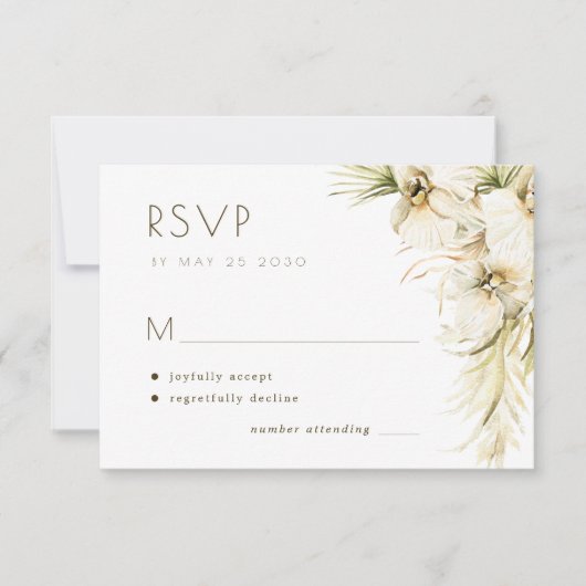 熱帯性フローラのススキのエレガントな結婚式 出欠カード (正面)