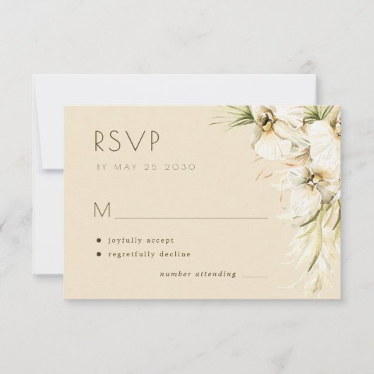 熱帯性フローラのススキのエレガントな結婚式 出欠カード (正面)