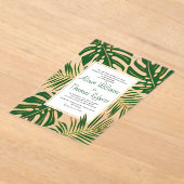 熱帯性モンステラ葉、パーム金ゴールドの結婚 アクリル招待状 (レイダウン)