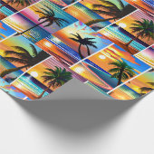 熱帯性ヤシの木とサンセット ラッピングペーパー (角)