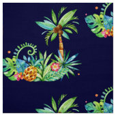 熱帯性ヤシの木とフローラオンネイビー ファブリック (見本)