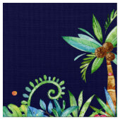 熱帯性ヤシの木とフローラオンネイビー ファブリック (クローズアップ)