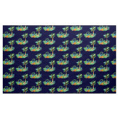 熱帯性ヤシの木とフローラオンネイビー ファブリック (ヤード)