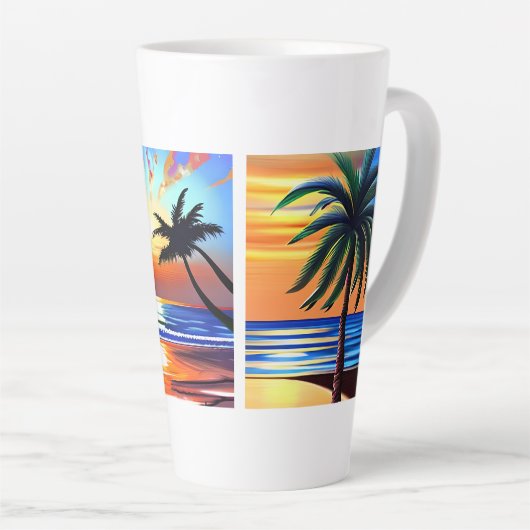 熱帯性ヤシの木と海 カラフル カフェラテマグ (右アングル)