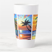 熱帯性ヤシの木と海 カラフル カフェラテマグ (正面)