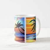 熱帯性ヤシの木と海 カラフル コーヒーマグカップ (正面右)