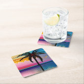 熱帯性ヤシの木と海 スクエアペーパーコースター (インサイチュ)