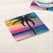 熱帯性ヤシの木と海 スクエアペーパーコースター (アングル)