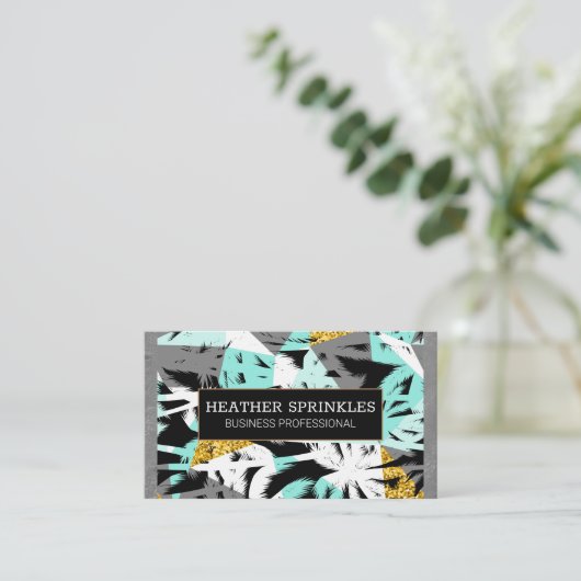 熱帯性ヤシの木のテクスチャ縁ど壁 名刺 (スタンド正面)