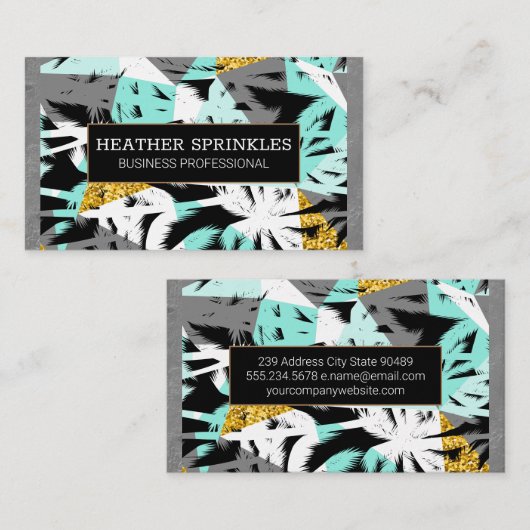 熱帯性ヤシの木のテクスチャ縁ど壁 名刺 (正面/裏面)