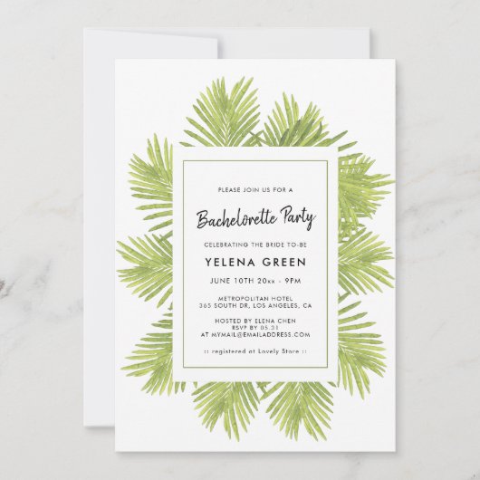 熱帯性ヤシの木のバチェロレッテ 招待状 (正面)
