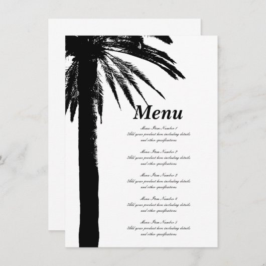 熱帯性ヤシの木のビーチ結婚式メニューテンプレート メニュー (正面/裏面)