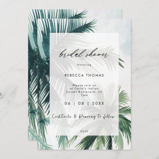 熱帯性ヤシの木のブライダルシャワー招待 招待状 (正面/裏面)