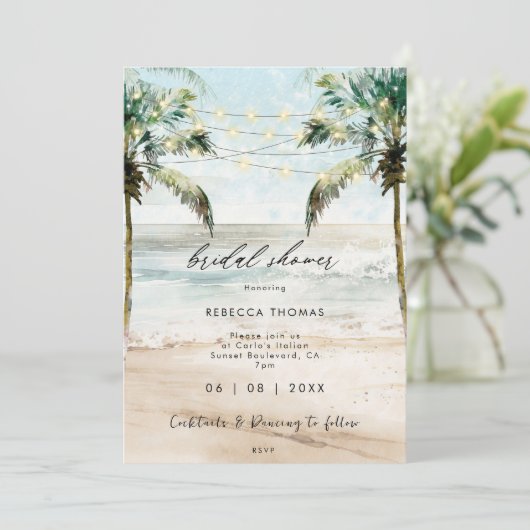 熱帯性ヤシの木のブライダルシャワー招待 招待状 (スタンド正面)