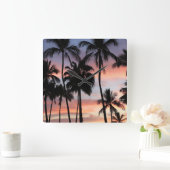 熱帯性ヤシの木の夕日 スクエア壁時計 (ホーム)