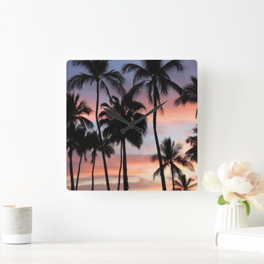 熱帯性ヤシの木の夕日 スクエア壁時計 (ホーム)