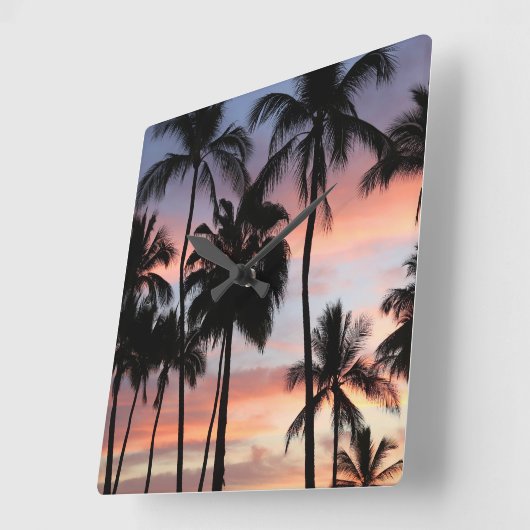 熱帯性ヤシの木の夕日 スクエア壁時計 (傾斜)