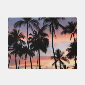 熱帯性ヤシの木の夕日 ドアマット
