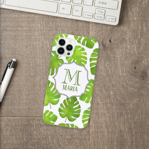 熱帯性ヤシの木の植物性モノグラムのパーソナライズ iPhone 13ケース