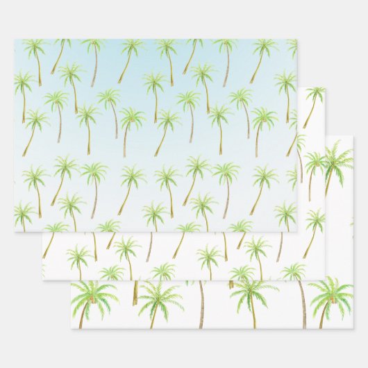 熱帯性ヤシの木の水色グラデーション青 ラッピングペーパーシート (セット)