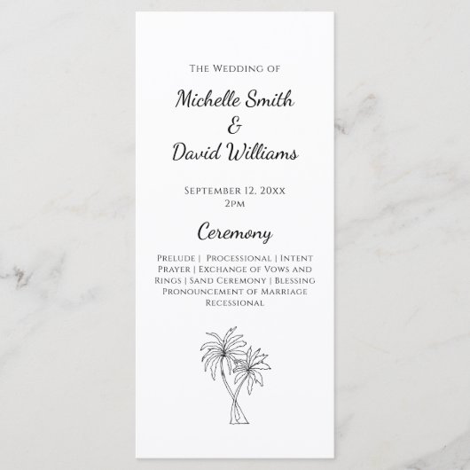 熱帯性ヤシの木の目的地の結婚式 プログラム (正面)