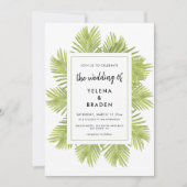 熱帯性ヤシの木の結婚式招待状 セーブザデート (正面)