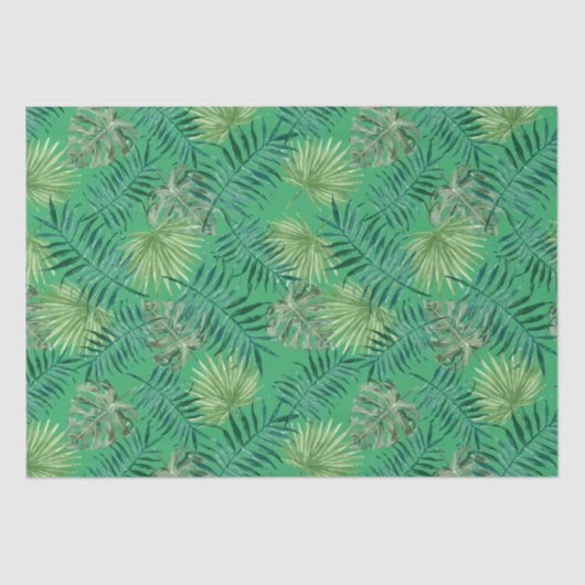 熱帯性ヤシの木の葉パターングリーン 薄葉紙 (正面)