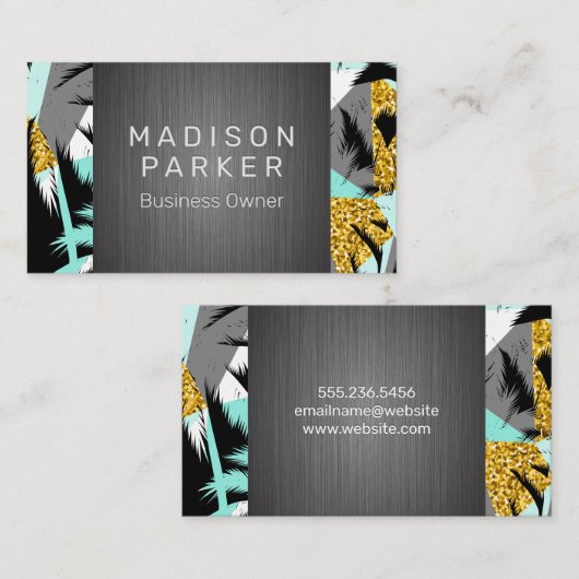 熱帯性ヤシの木パターン | 金属ブラシ 名刺 (正面/裏面)