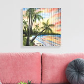 熱帯性ヤシの木ビーチブラインド キャンバスプリント (インサイチュ (リビング))