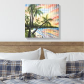 熱帯性ヤシの木ビーチブラインド キャンバスプリント (インサイチュ (寝室))