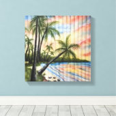 熱帯性ヤシの木ビーチブラインド キャンバスプリント (インサイチュ (ウッドフロア))