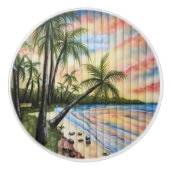 熱帯性ヤシの木ビーチブラインド セラミックノブ (正面)