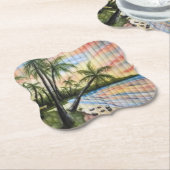 熱帯性ヤシの木ビーチブラインド ペーパーコースター (アングル)