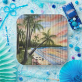 熱帯性ヤシの木ビーチブラインド ペーパープレート (パーティー)