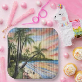 熱帯性ヤシの木ビーチブラインド ペーパープレート (パーティー)