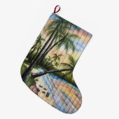 熱帯性ヤシの木ビーチブラインド ラージクリスマスストッキング (正面 (吊り時))