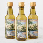 熱帯性ヤシの木ビーチブラインド ワインラベル (ボトル)
