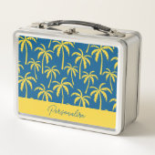 熱帯性ヤシの木ブルーイエローパーソナライズされた メタルランチボックス (正面)