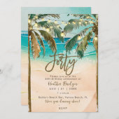 熱帯性ヤシの木40歳の誕生日パーティー 招待状 (正面/裏面)