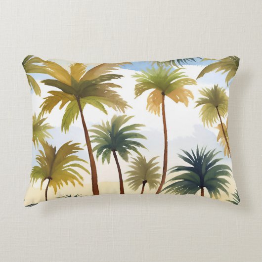 熱帯性ヤシの木 | ビーチ水絵を描色 アクセントクッション (正面)