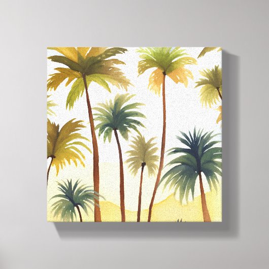 熱帯性ヤシの木 | ビーチ水絵を描色 キャンバスプリント (正面)