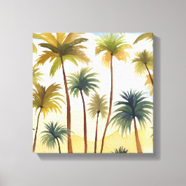 熱帯性ヤシの木 | ビーチ水絵を描色 キャンバスプリント