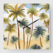 熱帯性ヤシの木 | ビーチ水絵を描色 スクエア壁時計 (正面)