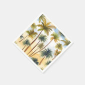 熱帯性ヤシの木 | ビーチ水絵を描色 スタンダードカクテルナプキン (角)