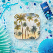 熱帯性ヤシの木 | ビーチ水絵を描色 ペーパープレート (パーティー)