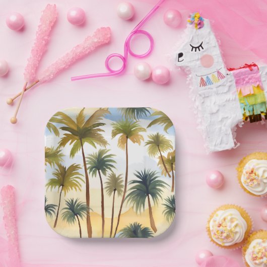 熱帯性ヤシの木 | ビーチ水絵を描色 ペーパープレート (パーティー)