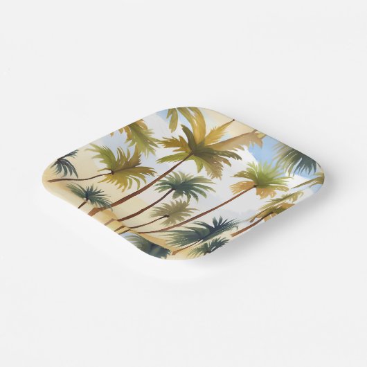 熱帯性ヤシの木 | ビーチ水絵を描色 ペーパープレート (傾斜あり)