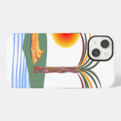 熱帯性ヤシの木、太陽、波 iPhoneケース (裏面横)