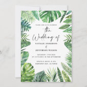 熱帯性ヤシの葉の結婚式招待状 セーブザデート (正面)